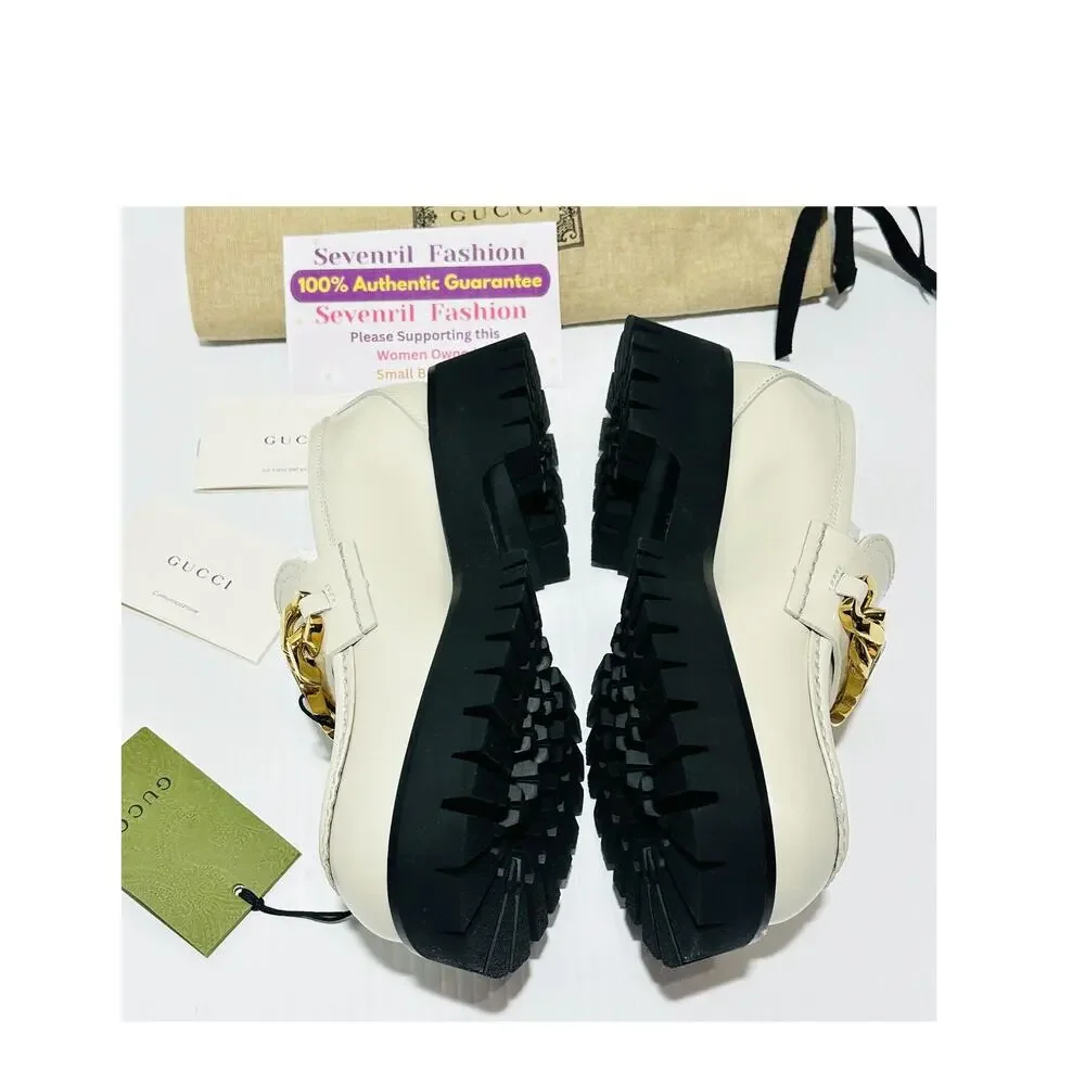 NIB Gucci Jeanne Interlocking G EU 38 Loafers White Leather Lug Sole Shoes $1190